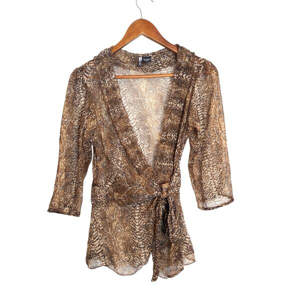 Vintage Y2K Passport Snake Print Sheer Wrap 3/4 Sleeve Blouse Medium - Picture 3 of 8